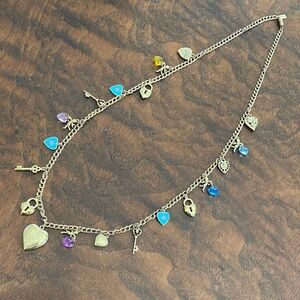 Vintage Heart Locket and Charms Valentines Cherubs Keys Gold Tone 1990's